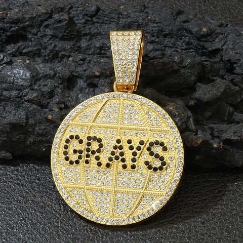 Iced Out Grays Buchstabe Rundscheibe Anhänger Halskette Hip Hop Punk Panzerkette Legierung Strass Streetwear Schmuck Für Herren Damen