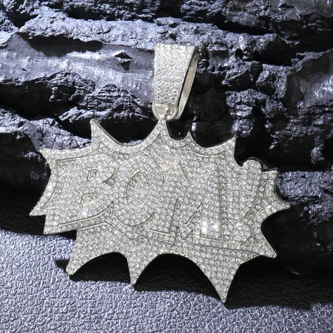 Men's Hip Hop Iced Out BOM Letter Pendant Necklace Alloy Rhinestone Cuban Link Chain Streetwear Jewelry Neck Accessory