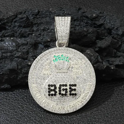 Hip Hop Iced Out BGE Geldbeutel Medaillon Anhänger Halskette Legierung Strass Rund Zirkel Anhänger Mit Cuban Link Kette Herren Schmuck