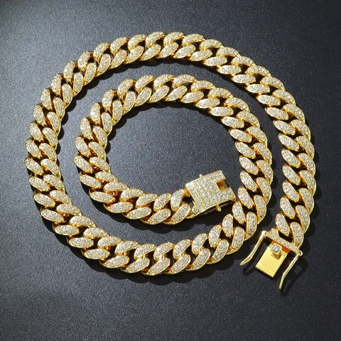 Hip Hop Voll Strass Panzerkette Halskette Für Herren Damen Übertriebene Breite Zinklegierung Iced Out Streetwear Schmuck