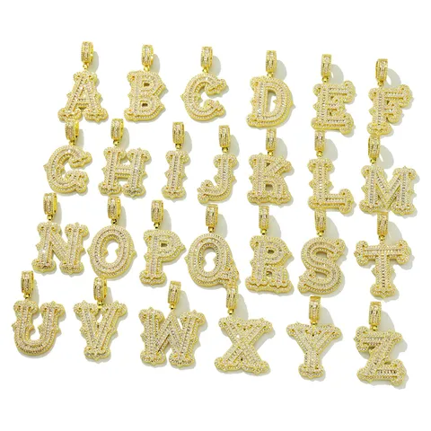 Hip Hop Kupfer Eingelegter Zirkonia Vereister Alphabet Anhänger Halskette Für Herren Damen Gold Silber Dornen-Design Alphabet Kordelkette Schmuck