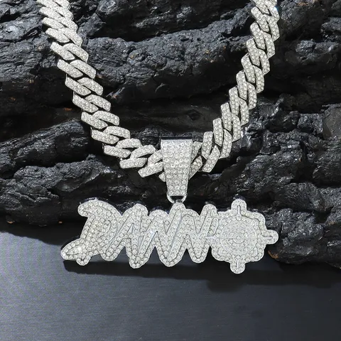 Hip Hop Iced Out DANN Buchstabe Anhänger Panzerkette Halskette Legierung Strass Schmuck Für Herren Damen Gold Silber