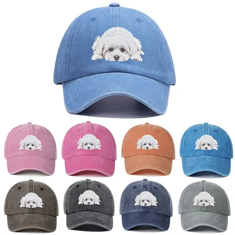 Gewaschene Polyester Hundedruck Baseballkappe Für Herren Damen Verstellbarer Sonnenschutz Hip Hop Streetwear Süße Welpen Grafik Hut