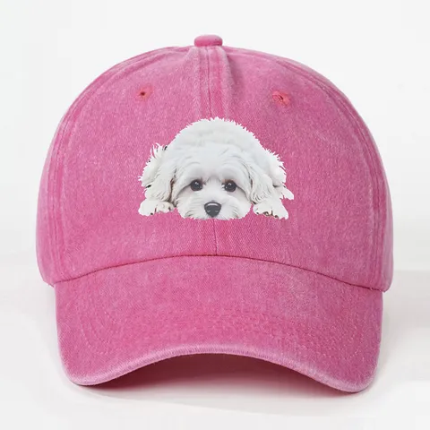 Gewaschene Polyester Hundedruck Baseballkappe Für Herren Damen Verstellbarer Sonnenschutz Hip Hop Streetwear Süße Welpen Grafik Hut