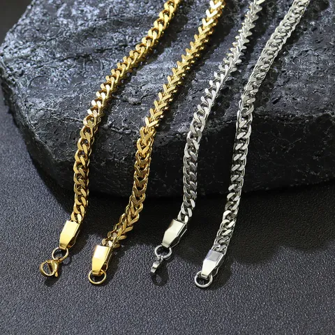 Stainless Steel Franco Chain Necklace Unisex Hip Hop Streetwear Style Vacuum Plated Gold Silver Long Link Chain Necklace