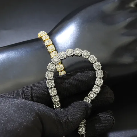 Hip Hop Iced Out Sugar Cube Cuban Chain Necklace Bracelet Rhinestone Alloy Gold Silver Plated Jewelry For Men Women