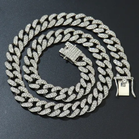 Hip Hop Legierung Iced Out Miami Cuban Link Gliederkette Dicke Strass Pavé Halskette Armband Damen Herren Punk Streetwear Schmuck