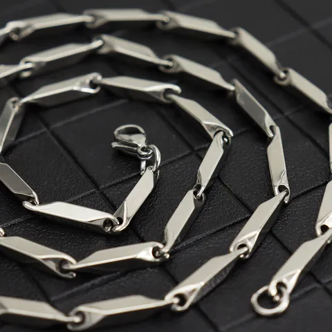Collar de Cadena Cuadrada Rómbica de Acero Inoxidable Cadena de Eslabones de Bambú Hip Hop de Acero de Titanio para Hombres Mujeres Joyería Punk
