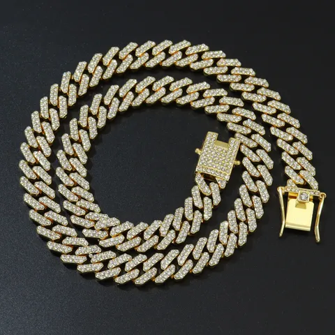 Hip Hop Men Cuban Link Chain Necklace Alloy Rhinestone Gold Silver Plated Iced Out Chain For Party Personality Jewelry Gift