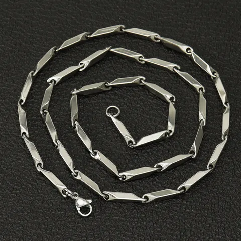 Collar de Cadena Cuadrada Rómbica de Acero Inoxidable Cadena de Eslabones de Bambú Hip Hop de Acero de Titanio para Hombres Mujeres Joyería Punk