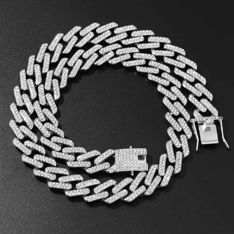 Herren Hip Hop Legierung Panzerkette Halskette Strass Voll Pave Geometrische Rhombus Kette Choker Für Biker Party Schmuck