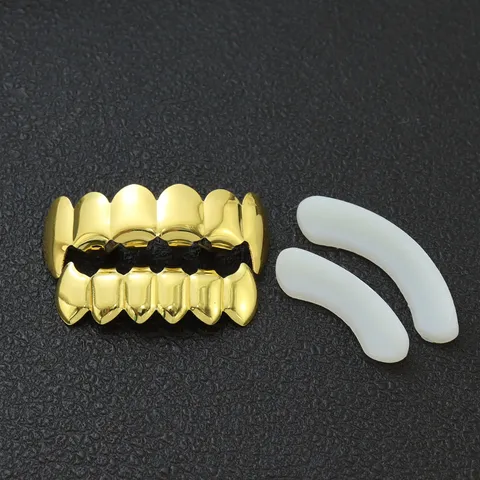 Hip Hop Smooth Vampire Fangs Teeth Grillz Gold Silver Plated Copper Mouth Grill Caps Halloween Cosplay Accessories For Men Women