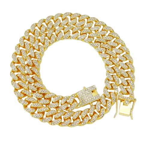 Hip Hop Legierung Iced Out Miami Cuban Link Gliederkette Dicke Strass Pavé Halskette Armband Damen Herren Punk Streetwear Schmuck