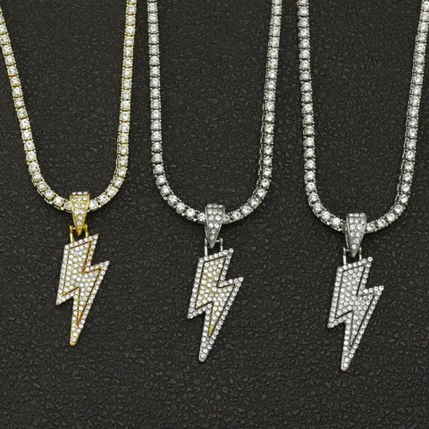 Hip Hop Iced Out Blitz Anhänger Halskette Legierung Strass Tennis Kette Halsschmuck Für Herren Damen Trendige Accessoires