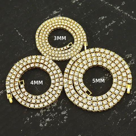 Hip Hop Legierung Strass Tennis Kette Halskette Für Herren Damen Kubanische Gliederkette Glänzende Reihenbohrer Kristall Halskette