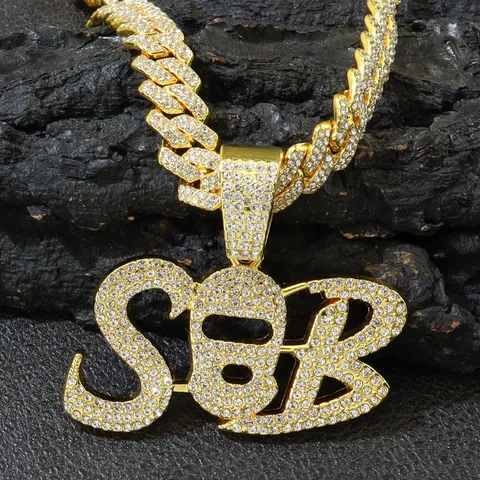 Hip Hop Iced Out Buchstaben Anhänger Halskette Strass Legierung Panzerkette Gold Silber Überzogen Streetwear Schmuck Für Damen Herren