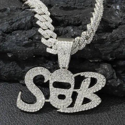 Hip Hop Iced Out Buchstaben Anhänger Halskette Strass Legierung Panzerkette Gold Silber Überzogen Streetwear Schmuck Für Damen Herren