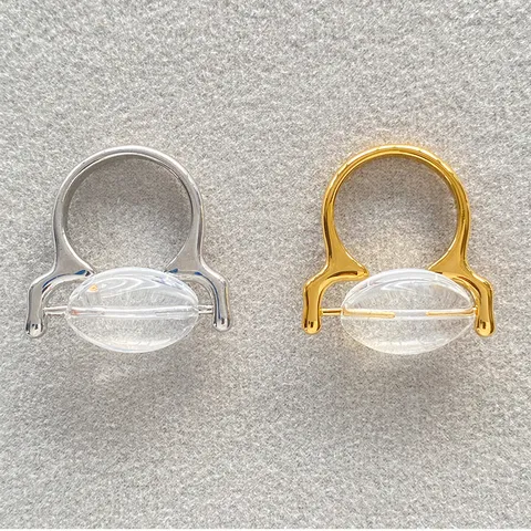 Minimalistische Messing Geometrische Open Ring Voor Dames Achttien Karaat Verguld Roterende Kunstglas Kraal Koreaanse Niche Design Sieraden