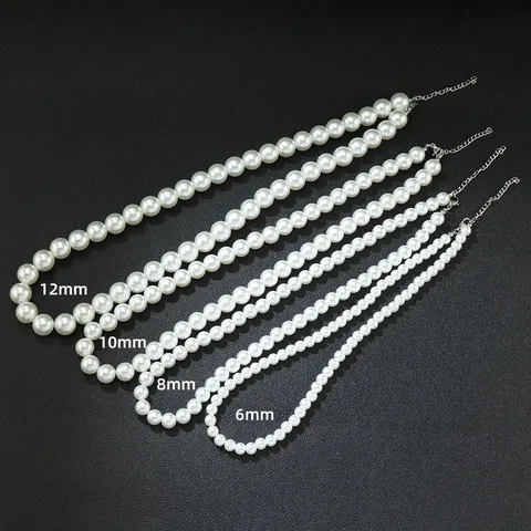 Handgefertigte Unisex Künstliche Perlenkette Streetwear Trendige Rundperlen Choker Halskette Für Damen Herren Schmuck Verstellbare Kette