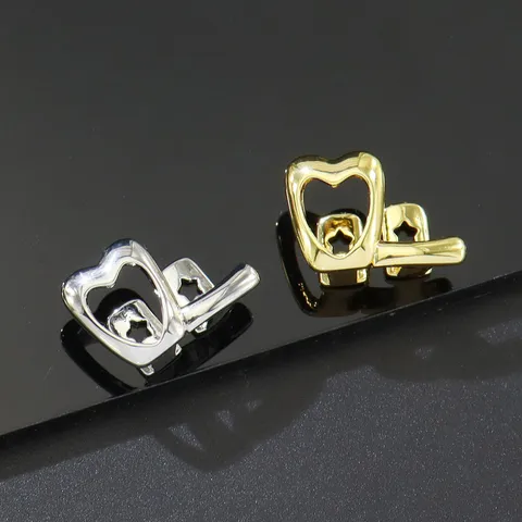 Orecchini Dente Singolo Hip Hop Grillz Rame Placcato Oro Cuore Vuoto Geometrico Streetwear Esagerato Denti Grill per Festa di Costume Gioielli Corpo Unisex