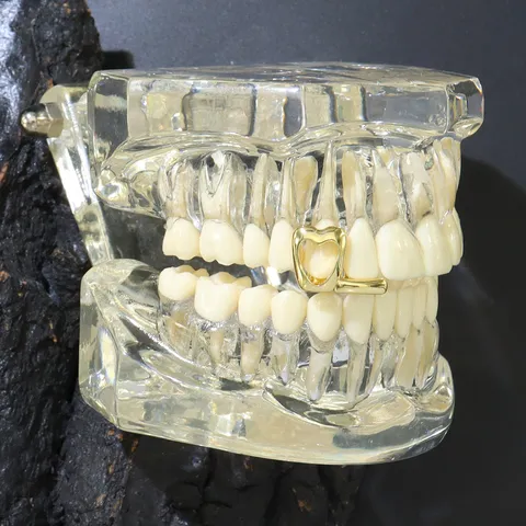 Orecchini Dente Singolo Hip Hop Grillz Rame Placcato Oro Cuore Vuoto Geometrico Streetwear Esagerato Denti Grill per Festa di Costume Gioielli Corpo Unisex