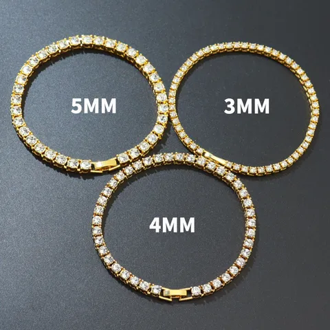 Hip Hop Alloy Rhinestone Tennis Chain Bracelet For Men Women Geometric Row Bling Crystal Strand Wrist Link Jewelry