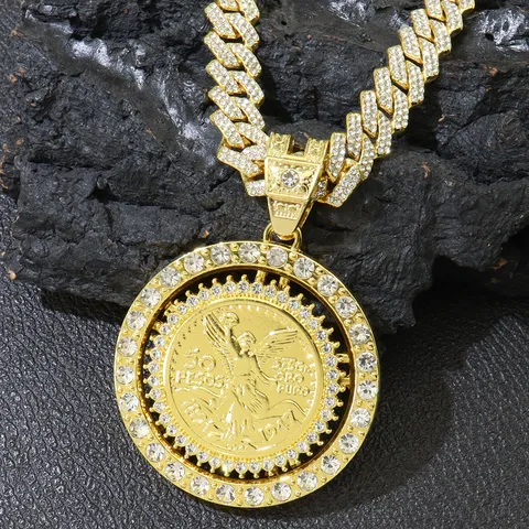 Hip-Hop Rotierende Erzengel Michael Medaillon Halskette Zinklegierung Strass Panzerkette Für Herren Party Schmuck