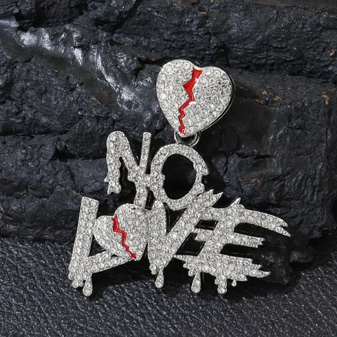 Hip Hop Heart Letter Pendant Necklace Men Full Rhinestone Iced Out Cuban Link Chain Jewelry