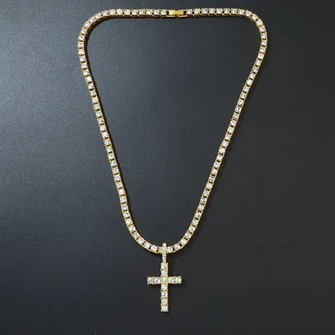 Hip Hop Iced Out Kreuz Anhänger Halskette Legierung Strass Tennis Kette Schmuck Für Herren Damen Glitzernde Streetwear Halsketten