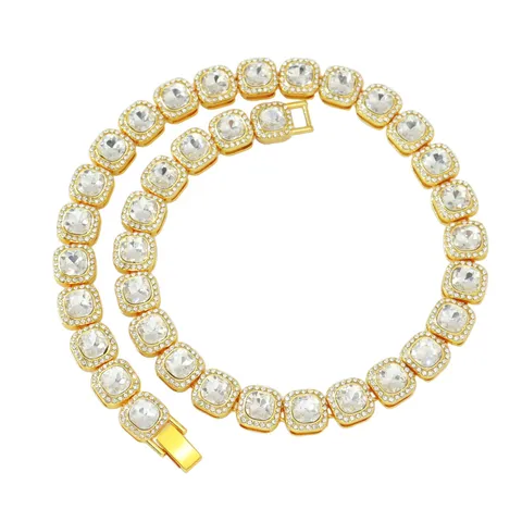 13mm Iced Out Quadratischer Strass Halskette Für Herren Damen Hip Hop Punk Geometrisch Zinklegierung Gold Silber Kette Schmuck