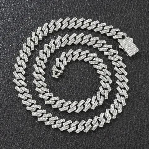 Hip Hop Breite Rauten Panzerkette Halskette Für Damen Herren Strass Legierung Kette Halskette Accessoire