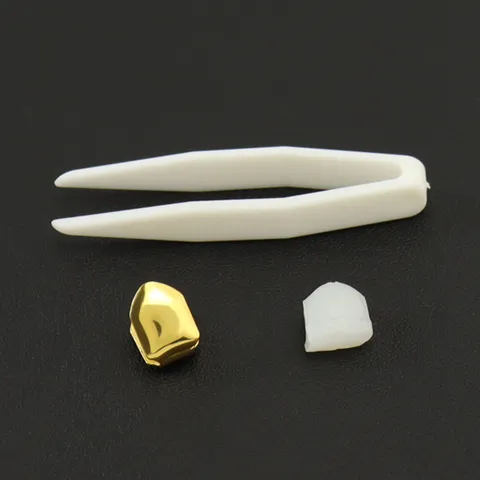 Hip Hop Single Tooth Grillz Copper Electroplated Smooth Surface Teeth Cap Body Jewelry For Men Women Party Decorative Grillz