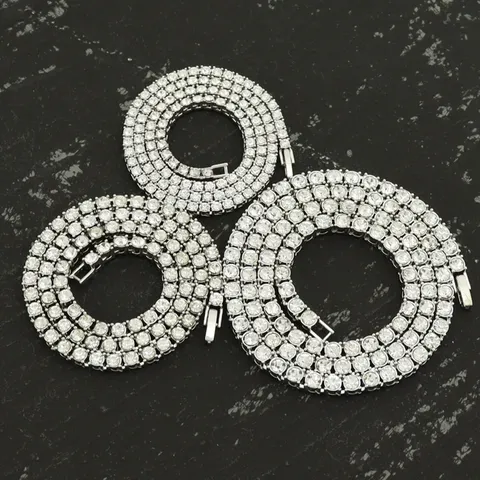 Hip Hop Legierung Strass Tennis Kette Halskette Für Herren Damen Kubanische Gliederkette Glänzende Reihenbohrer Kristall Halskette