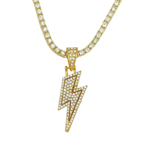 Hip Hop Iced Out Blitz Anhänger Halskette Legierung Strass Tennis Kette Halsschmuck Für Herren Damen Trendige Accessoires