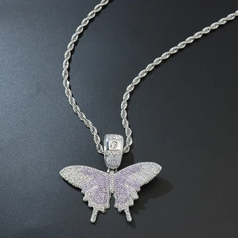 Hip Hop Herren Iced Out Schmetterling Anhänger Halskette Mit Quadratisch Strass Tennis Kette Legierung Bling Schmuck Geschenk