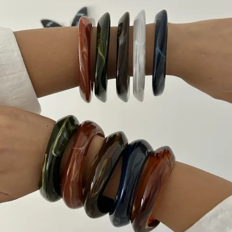 Bracciale Geometrico Quadrato in Acrilico Retrò Vintage per Donna Trama Marmorizzata in Resina Leggero Elegante Accessorio per Gioielli