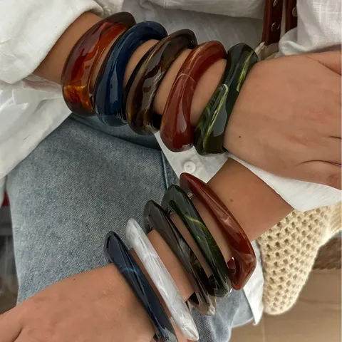 Bracciale Geometrico Quadrato in Acrilico Retrò Vintage per Donna Trama Marmorizzata in Resina Leggero Elegante Accessorio per Gioielli