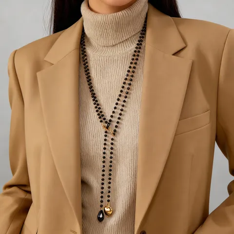 Bohemian Alloy Multilayer Long Lariat Necklace For Women Y-Shaped Tassel Heart Geometric Pendant Artificial Pearl Rhinestone Sweater Chain Fashion Jewelry