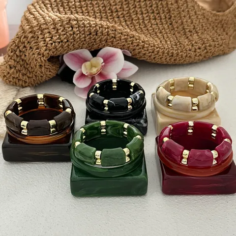 Vintage Marble Ink Acrylic Bangle Bracelet Set For Women Retro Geometric Stackable Commuter Fashion Jewelry Gift Set