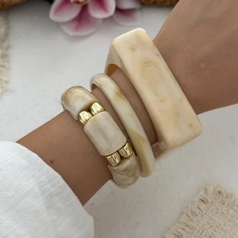 Vintage Marble Ink Acrylic Bangle Bracelet Set For Women Retro Geometric Stackable Commuter Fashion Jewelry Gift Set