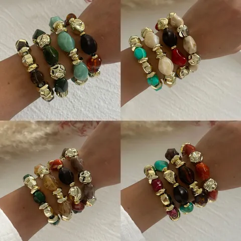 Bracciale Multicolore Vintage Irregolare in Acrilico CCB con Perle Geometriche per Donna Motif Marmo Boemo Gioielli alla Moda Artistica