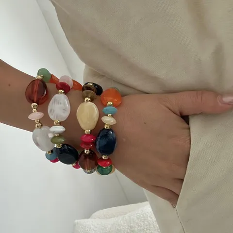 Set di Braccialetti di Perline di Pietra di Colore Macaron per Donna Lega Acrilico Oro Largo Bracciale Stile Bohemien Ins Gioielli Fatti a Mano