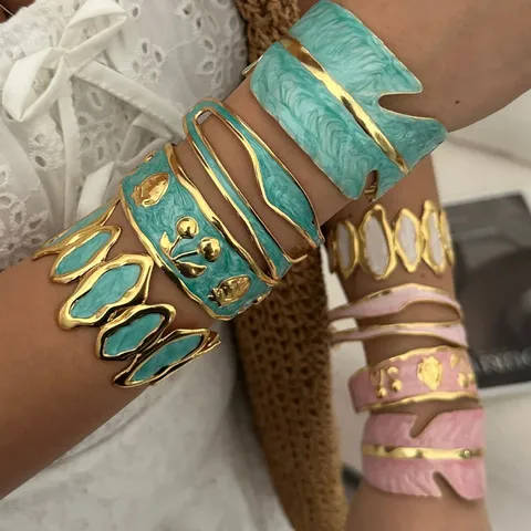 Bracciale Rigido in Smalto Acciaio Inossidabile Dopamina per Donna Estate Frutta Ciliegia Oceano Stella Marina Gioielli