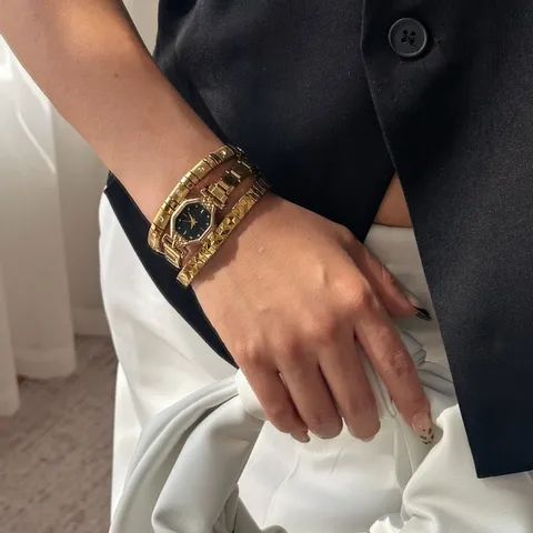 Women's Fashion Octagon Case Watch And Bracelet Set Luxury Rhinestone Gold Silver Stainless Steel Quartz Watch Bracelet Jewelry Set Gift