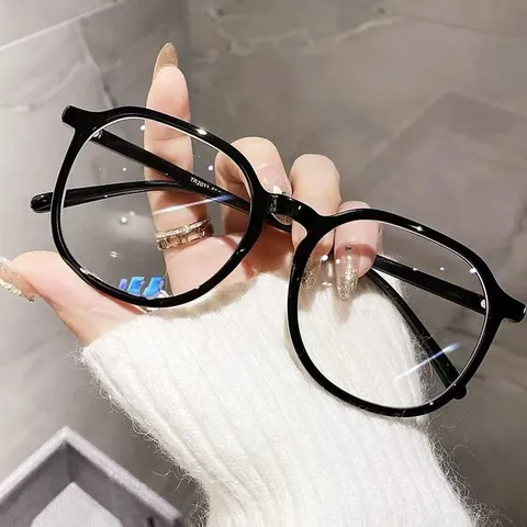 Women Anti Blue Light Glasses Korean Retro Large Square Frame TR Plain Eyewear Fashion Black Frame Clear Lens Glasses