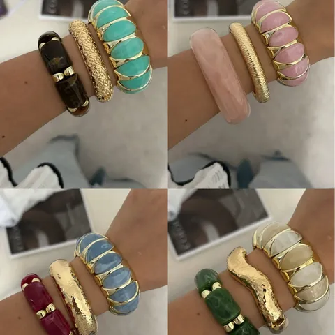Moda Color Caramella Largo Bracciale Elastico Per Donna Stile Ins Versatile Resina Acrilica Metallo Galvanico Gioielli Regalo