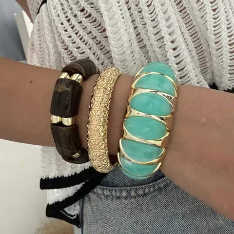 Moda Color Caramella Largo Bracciale Elastico Per Donna Stile Ins Versatile Resina Acrilica Metallo Galvanico Gioielli Regalo