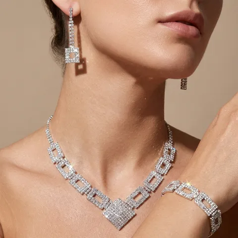 Set di Gioielli Vintage in Rame con Strass Girasole Goccia d'Acqua Verde Smeraldo Argento Oro Collana Orecchini Bracciale Anello per Matrimonio Festa Donna Regalo