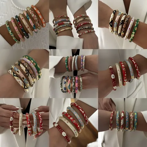 Braccialetto Rigido in Smalto Stile Cinese Vintage da Donna Retro in Lega Strass Floreale Geometrico Gioielli da Viaggio Regalo
