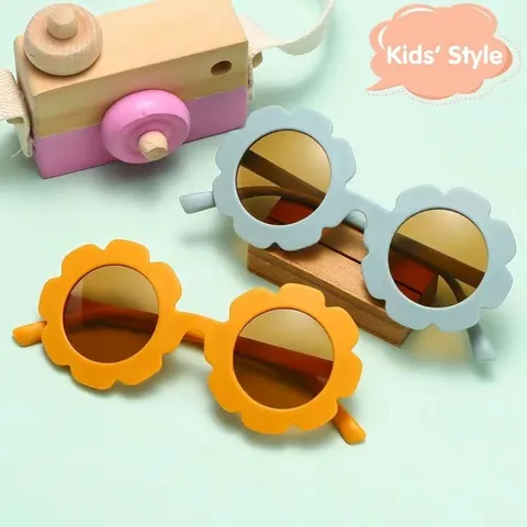 Kids Sunflower Sunglasses Cute Flower Shaped Round Frame UV400 Protection For Toddler Boys Girls Outdoor Party Glasses